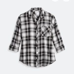 Shirt Top Olive & Oak Women's Button Down Plaid long sleeved Shirt Size XL